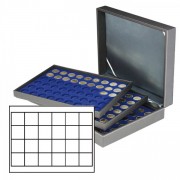 Lindner 2365-2124ME Estuche para monedas NERA XL con 3 tableros y plantillas para monedas en color azul oscuro con 72 casilleros cuadrados para monedas/cápsulas de hasta 42 mm