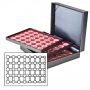 Lindner 2365-2556E Estuche para monedas NERA XL con 3 tableros y plantillas para monedas en color rojo claro para 15 series de monedas euro de curso