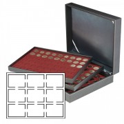 Lindner 2365-2619E Estuche para monedas NERA XL con 3 tableros y plantillas para monedas en color rojo oscuro para 27 cápsulas para monedas US (Slabs) de hasta 63 x 85 mm 