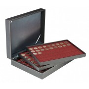 Lindner 2365-2754E Estuche para monedas NERA XL con 3 tableros y plantillas para monedas en color rojo oscuro para 162 monedas con un diámetro de 25,75 mm