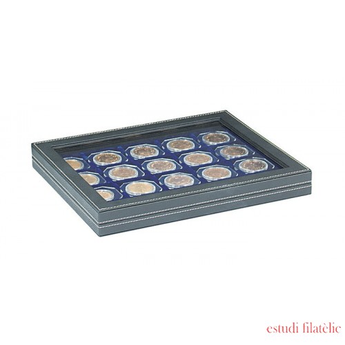 Lindner 2367-2122ME Estuche para monedas NERA M PLUS con plantilla para monedas en color azul oscuro para 20 marquitos para monedas 50 x 50 mm/cápsulas para cápsulas CARRÉE/ORTO