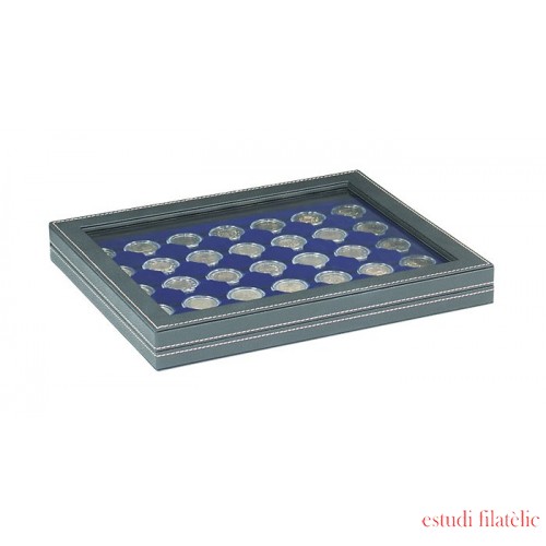 Lindner 2367-2530ME Estuche para monedas NERA M PLUS con plantilla para monedas en color azul oscuro con 35 hoyos redondos para cápsulas para monedas de hasta 32 mm