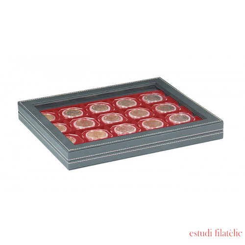 Lindner 2367-2722E  Estuche para monedas NERA M PLUS con plantilla para monedas en color rojo oscuro para 20 marquitos para monedas 50 x 50 mm/cápsulas CARRÉE/ORTO