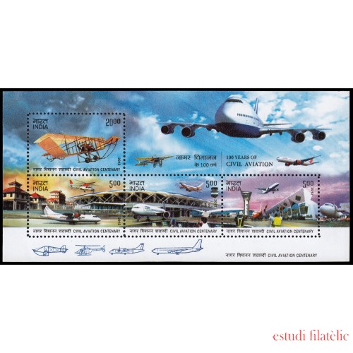 India HB 96 2012 Transporte 100 años de la aviación civil MNH