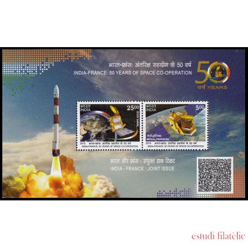 India HB 116 2015 50 años de colaboración espacial India-Francia MNH