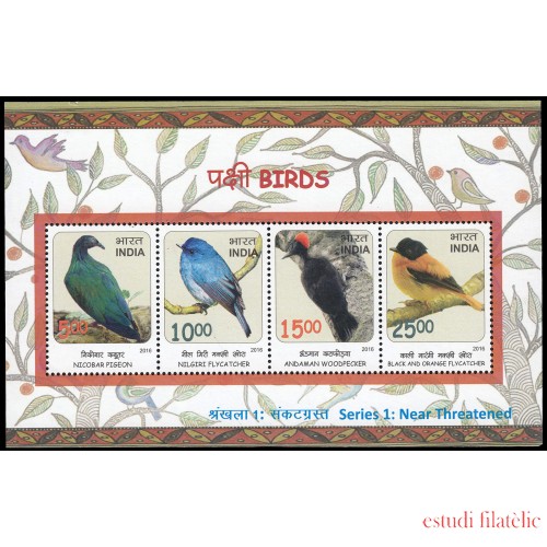 India HB 134 2016 Pájaros. Serie 1 Especies en peligro MNH