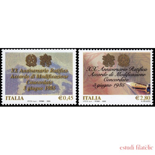 Italia Italy 2790/91 2005 20 aniv. Ratificación y modificación del Concordato Santa Sede MNH