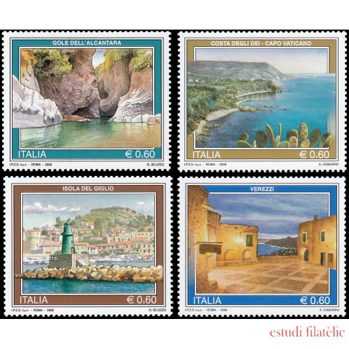 Italia Italy 3077/80 2009 Turismo. Garganta de la Alcantara, Cabo Vaticano, Isla de Giglio y Verezzi MNH