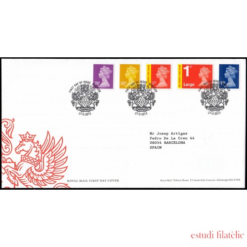 Gran Bretaña 3829/33 2013 SPD FDC Serie Reina Isabel II Sobre primer día Windsor