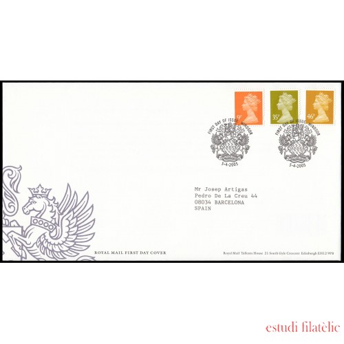 Gran Bretaña 2637/39 2005 SPD FDC Serie Reina Isabel II Sobre primer día Windsor