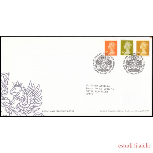 Gran Bretaña 2637/39 2005 SPD FDC Serie Reina Isabel II Sobre primer día Tallent