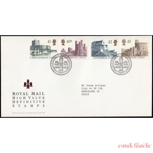 Gran Bretaña 1615/18 1992 SPD FDC Castillos Británicos Sobre primer día Philatelic Bureau