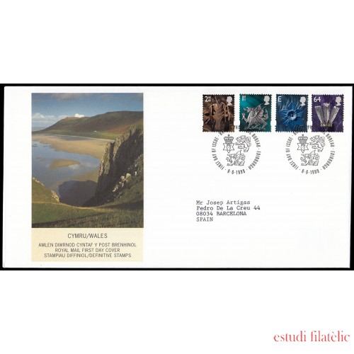 Gran Bretaña 2110/13  1999 SPD FDC Serie Regional Gales Sobre primer día Philatelic Bureau