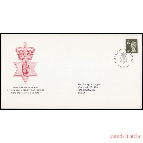 Gran Bretaña 1254 1987 SPD FDC Serie Reina Isabel II Irlanda del Norte Sobre primer día Belfast