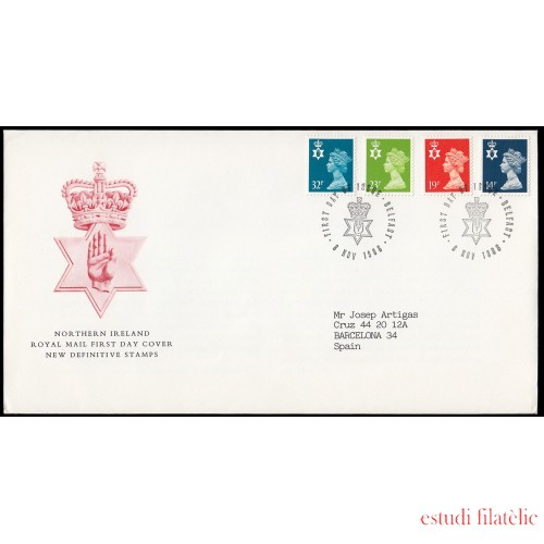 Gran Bretaña 1346/57 1988 SPD FDC Serie Reina Isabel II Irlanda del Norte Sobre primer día Belfast