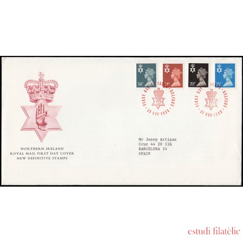 Gran Bretaña 1422/33 (de la serie) 1989 SPD FDC Serie Reina Isabel II Irlanda del Norte Sobre primer día Belfast