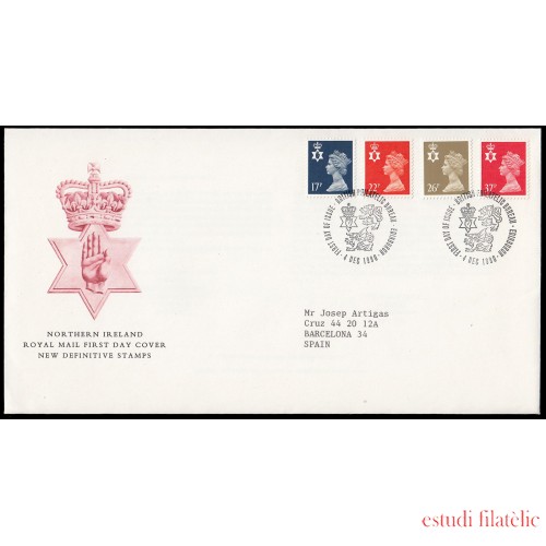 Gran Bretaña 1499/10 (de la serie) 1990 SPD FDC  Serie Reina Isabel II Irlanda del Norte Sobre primer día Philatelic Bureau