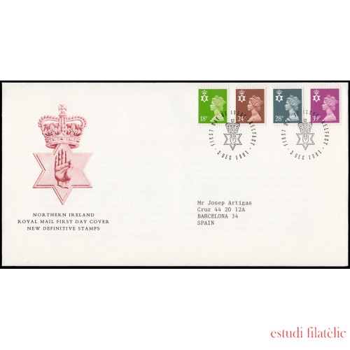 Gran Bretaña 1579/90 (de la serie) 1991 SPD FDC Serie Reina Isabel II Irlanda del Norte  Sobre primer día Belfast