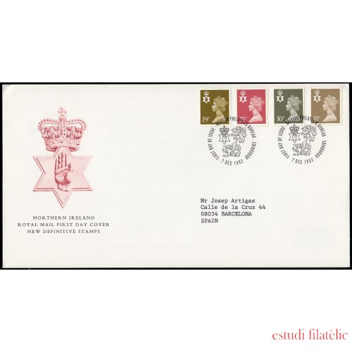 Gran Bretaña 1718/29 (de la serie) 1993 SPD FDC Serie Reina Isabel II Irlanda del Norte Sobre primer día Philatelic Bureau