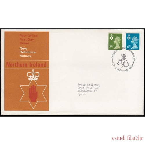 Gran Bretaña 774/79 de la serie) 1976 SPD FDC Serie Reina Isabel II  Irlanda del Norte Sobre primer día Philatelic Bureau