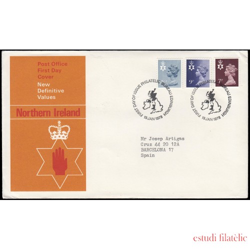 Gran Bretaña 846/54 (de la serie) 1978 SPD FDC Serie Reina Isabel II Irlanda del Norte Sobre primer día Philatelic Bureau