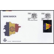 Andorra Española 537 2023 Bandera y Escudo de Andorra SPD Sobre Primer Día Tarifa A