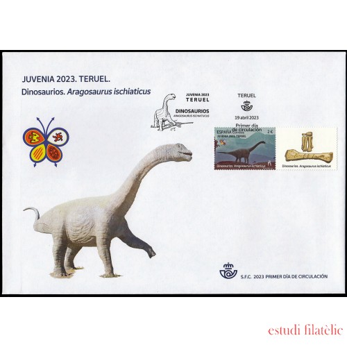 España Spain 5655 2023 Exposición Juvenia Teruel Dinosaurios Aragosaurus Ischiaticus SPD Sobre Primer Día