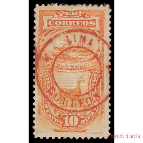 Perú Tasas 14 1882 Sellos de 1874-79 Con sobrecarga Lima-Correos en rojo MH