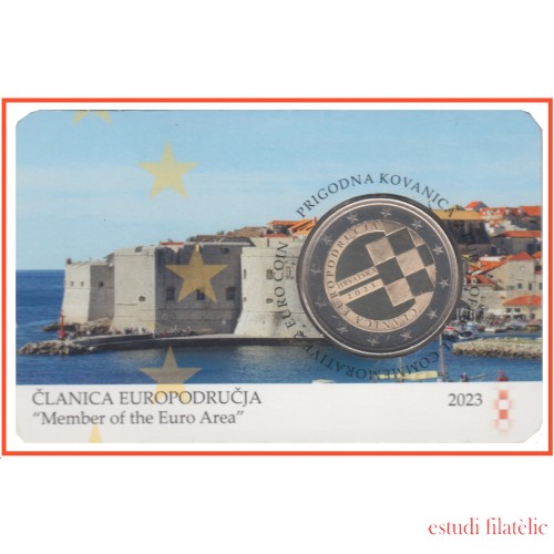 Croacia 2023 Cartera Of Coin Card Moneda 2€ conmemorativos Introducción del Euro