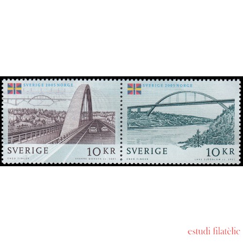 Suecia Sweden 2465/66 2005 Inauguración del puente Svinesund Emisión conjunta con Noruega MNH