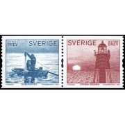 Suecia Sweden 2392/93 2004 Pescadores en barca Faro puesta de sol MNH