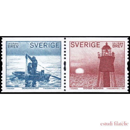 Suecia Sweden 2392/93 2004 Pescadores en barca Faro puesta de sol MNH