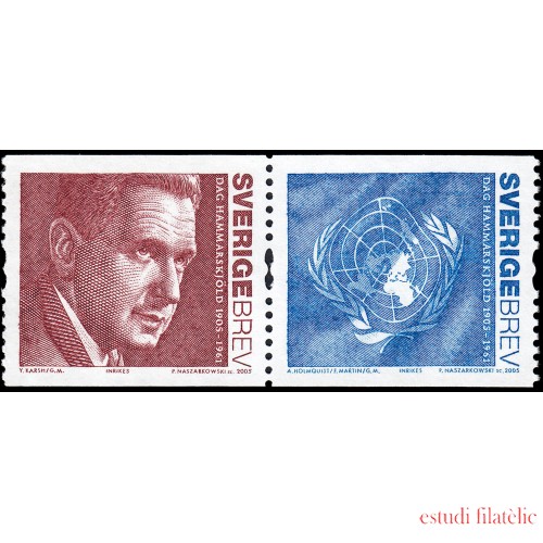 Suecia Sweden 2449/50 2005 Secrretario General de la ONU 1953-61 y bandera con emblema de la ONU MNH