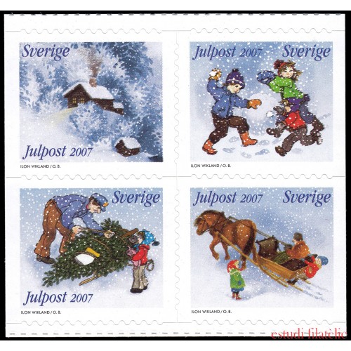 Suecia Sweden 2592/95 2007 Navidad Ilustraciones de los cuentos infantiles de Astrid Lindgren Autoadhesivos