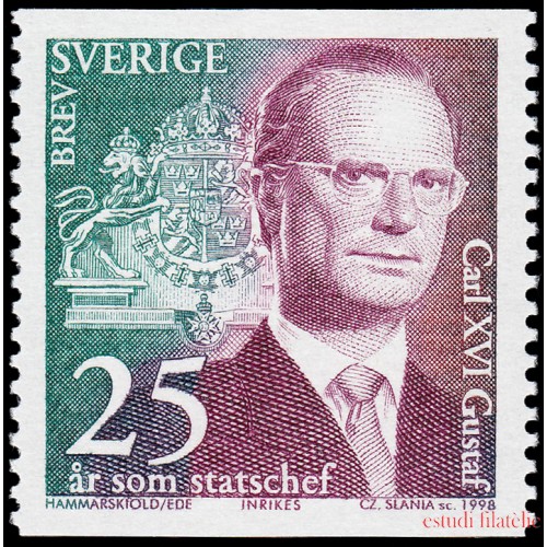 Suecia Sweden 2045 1998 25 aniv. reinado del rey Carlos Gustavo XVI MNH