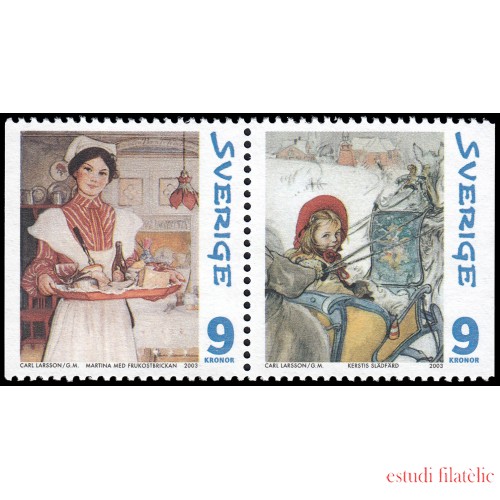 Suecia Sweden 2357/58 2003 Navidad en Sundborn Detalles de un cuadro del pintor Carl Larsson MNH