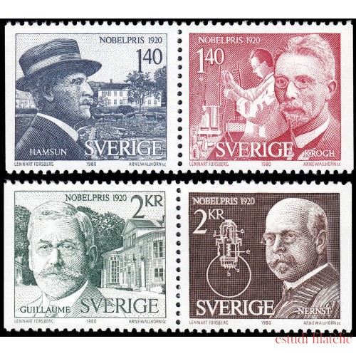 Suecia Sweden 1110/13 1980 Galardonados con el premio Nobel de 1920 MNH