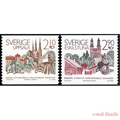 Suecia Sweden 1379/80 1986 Nórdico 86 Ciudades hermanas Eskilstuna - Uppsala MNH