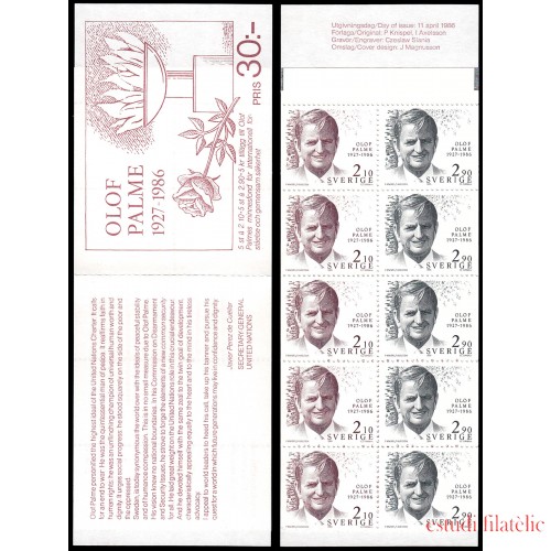 Suecia Sweden C1366 1986 Homenaje a Olof Palme Carnet MNH