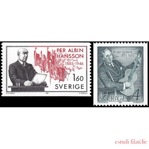 Suecia Sweden 1331/32 1985 100 aniv. del nacimiento de Per Albin Hansson y Birger Sjoberg MNH