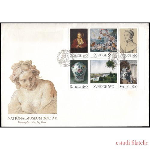 Suecia Sweden SPD FDC 1712/17 1992 Bicentenario del Museo Nacional Obras de arte Sobre primer día