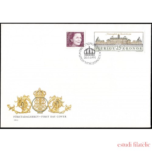 Suecia Sweden SPD FDC 1643/44 1991 Reina Silvia Palacio de Drottningholm Sobre primer día