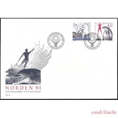 Suecia Sweden SPD FDC 1649/50 1991 Nórdico 91 25 aniv. del zoo de Kolmarden Sobre primer día