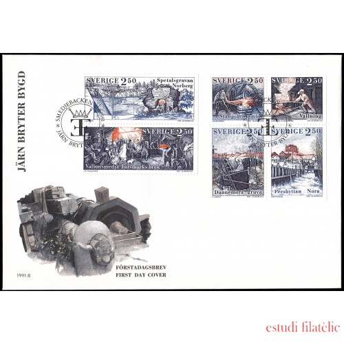 Suecia Sweden SPD FDC 1656/61 1991 Industria siderúrgica Sobre primer día