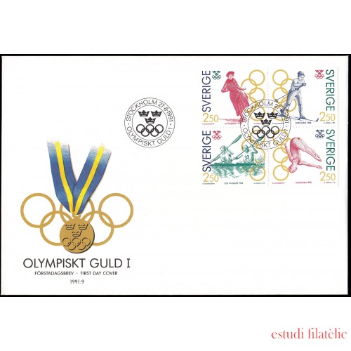 Suecia Sweden SPD FDC 1662/65 1991 Campeones suecos con medalla de oro en los Juegos Olímpicos Sobre primer día