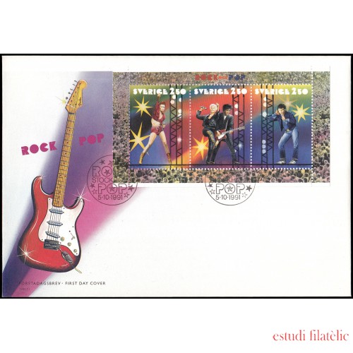 Suecia Sweden SPD FDC HB20 1991 Música Rock y Pop Sobre primer día