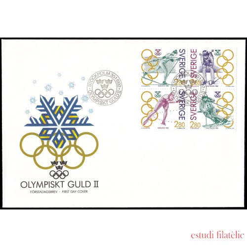 Suecia Sweden SPD FDC 1682/85 1992 Campeones suecos con medalla de oro en los Juegos olímpicos Sobre primer día