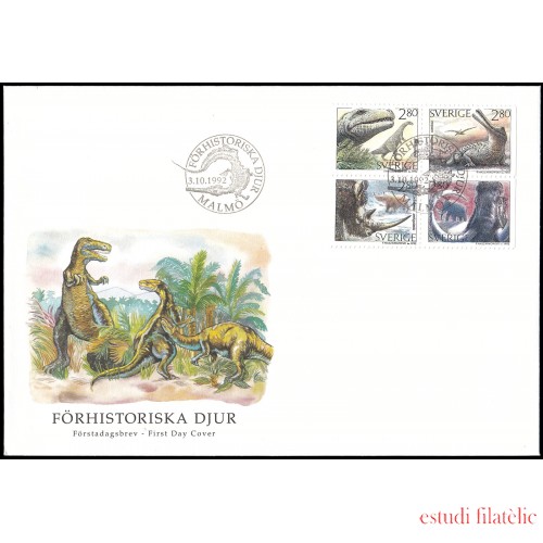 Suecia Sweden SPD FDC 1720/23 1992 Día del sello Animales prehistóricos Sobre primer día