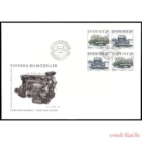 Suecia Sweden SPD FDC 1728/29 1992 Automóviles suecos Sobre primer día