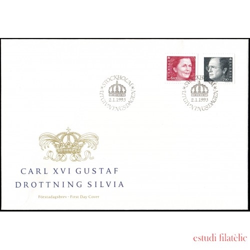 Suecia Sweden SPD FDC 1736/37 1993 Rey Carlos Gustavo XVI y Reina Silvia Sobre primer día